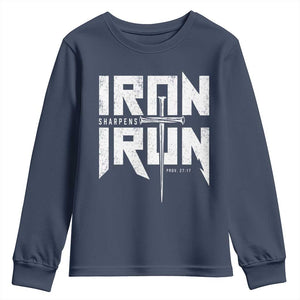 Iron Sharpens Iron Youth Sweatshirt Christian Bible Scripture Gym Workout TS11 Navy Print Your Wear