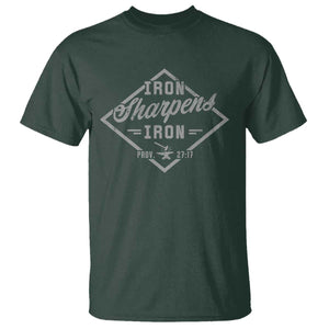 Iron Sharpens Iron T Shirt Christian Faith Scripture Nail Jesus Cross TS11 Dark Forest Green Print Your Wear