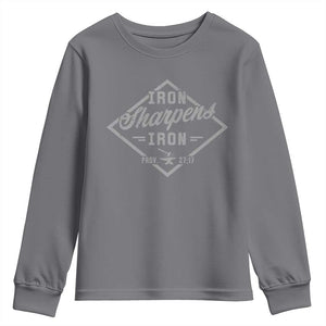 Iron Sharpens Iron Youth Sweatshirt Christian Faith Scripture Nail Jesus Cross TS11 Charcoal Print Your Wear