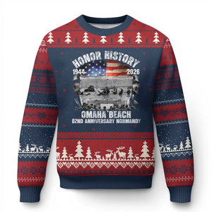 Omaha Beach D Day Ugly Christmas Sweater 82nd Anniversary Honor History Normandy WWII TS11 Navy Red Print Your Wear