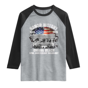 Omaha Beach D Day Raglan Shirt 82nd Anniversary Honor History Normandy WWII TS11 Heather Gray Black Print Your Wear
