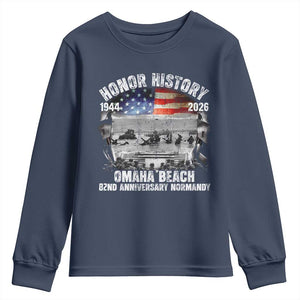 Omaha Beach D Day Youth Sweatshirt 82nd Anniversary Honor History Normandy WWII TS11 Navy Print Your Wear