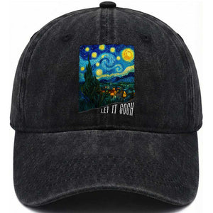 Let It Gogh Funny Vincent Van Gogh Washed Cotton Baseball Cap Starry Night Design Art Lover TS11 Print Your Wear