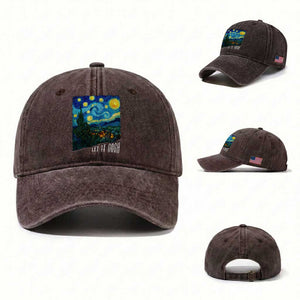 Let It Gogh Funny Vincent Van Gogh Washed Cotton Baseball Cap Starry Night Design Art Lover TS11 Washed Cap Universal Fit Dark Brown Print Your Wear