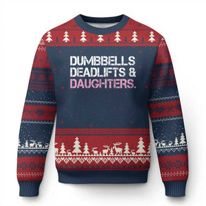 Dumbbells Deadlifts And Daughters Ugly Christmas Sweater Funny Gym Girl Dad
