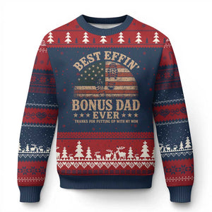 Best Effin Bonus Dad Ever Ugly Christmas Sweater Step Dad American Flag Father's Day Gifts TS11 Navy Red Print Your Wear