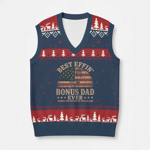 Best Effin Bonus Dad Ever V-Neck Knit Sweater Vest Step Dad American Flag Father's Day Gifts TS11 Navy Red Print Your Wear
