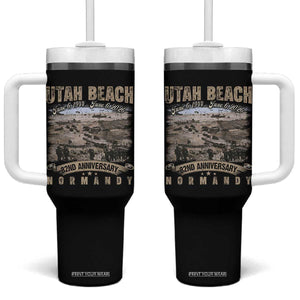 Utah Beach D Day Tumbler With Handle 82nd Anniversary Honor History Normandy WWII TS11 One Size: 40 oz Black Print Your Wear