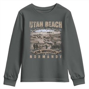 Utah Beach D Day Youth Sweatshirt 82nd Anniversary Honor History Normandy WWII TS11 Dark Heather Print Your Wear