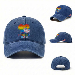 Funny Proud Dad LGBTQ Washed Cotton Baseball Cap LGBT Transgender Flag Heart Fathers Day TS11 Washed Cap Universal Fit Royal Blue Print Your Wear