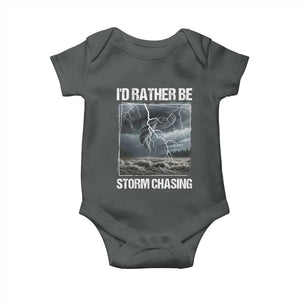Funny I Would Rather Be Storm Chasing Baby Onesie Storm Tornado Lover TS11 Dark Heather Print Your Wear