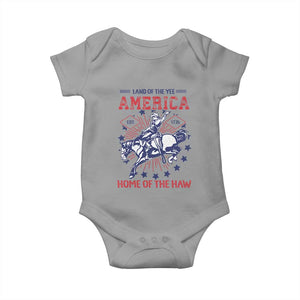 Funny 4th of July Western Cowboy Baby Onesie America Land Of The Yee Home Of The Haw TS11 Sport Gray Print Your Wear