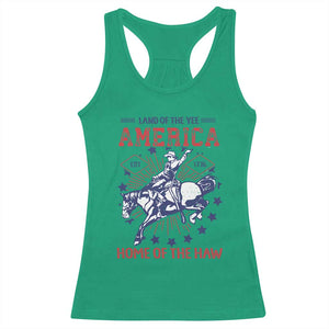 Funny 4th of July Western Cowboy Racerback Tank Top America Land Of The Yee Home Of The Haw TS11 Irish Green Print Your Wear