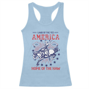 Funny 4th of July Western Cowboy Racerback Tank Top America Land Of The Yee Home Of The Haw TS11 Light Blue Print Your Wear