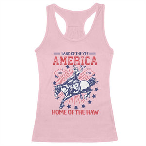 Funny 4th of July Western Cowboy Racerback Tank Top America Land Of The Yee Home Of The Haw TS11 Light Pink Print Your Wear