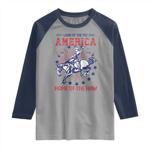 Funny 4th of July Western Cowboy Raglan Shirt America Land Of The Yee Home Of The Haw TS11 XS Sport Gray Navy Print Your Wear