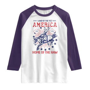 Funny 4th of July Western Cowboy Raglan Shirt America Land Of The Yee Home Of The Haw TS11 White Purple Print Your Wear