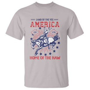Funny 4th of July Western Cowboy T Shirt America Land Of The Yee Home Of The Haw TS11 Ice Gray Print Your Wear