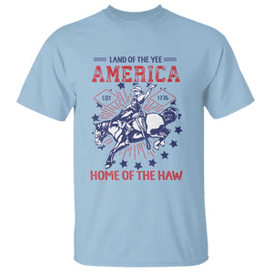 Funny 4th of July Western Cowboy T Shirt America Land Of The Yee Home Of The Haw TS11 Light Blue Print Your Wear