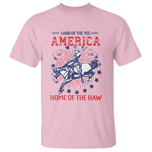 Funny 4th of July Western Cowboy T Shirt America Land Of The Yee Home Of The Haw TS11 Light Pink Print Your Wear