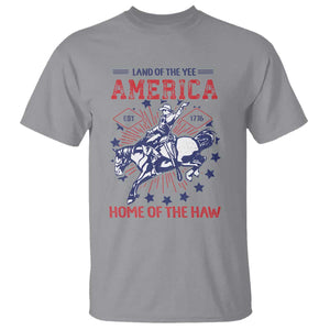 Funny 4th of July Western Cowboy T Shirt America Land Of The Yee Home Of The Haw TS11 Sport Gray Print Your Wear