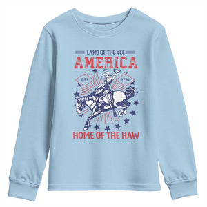 Funny 4th of July Western Cowboy Youth Sweatshirt America Land Of The Yee Home Of The Haw TS11 Light Blue Print Your Wear