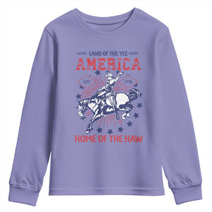 Funny 4th of July Western Cowboy Youth Sweatshirt America Land Of The Yee Home Of The Haw TS11 Violet Print Your Wear
