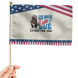 Funny 4th Of July Pregnancy Announcement Racoon Patriotic Handheld Flag Red White And Due Eating For Two TS11 Modern 8.2" × 5.5" Beige Blue Print Your Wear