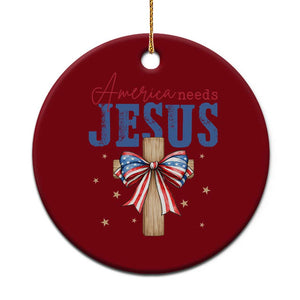 Funny America Needs Jesus Ceramic Ornament 4th Of July Patriotic Christian Coquette Bow TS11 1pc Red Print Your Wear