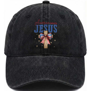 Funny America Needs Jesus Washed Cotton Baseball Cap 4th Of July Patriotic Christian Coquette Bow TS11 Washed Cap Universal Fit Black Print Your Wear