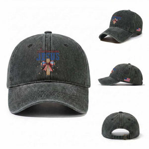 Funny America Needs Jesus Washed Cotton Baseball Cap 4th Of July Patriotic Christian Coquette Bow TS11 Washed Cap Universal Fit Dark Green Print Your Wear