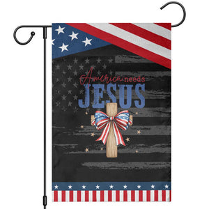 Funny America Needs Jesus Garden Flag 4th Of July Patriotic Christian Coquette Bow TS11 Distressed Black Blue Print Your Wear