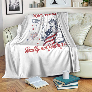 Red White and Not Really Feeling It Throw Blanket 4th of July Feminist Statue Of Liberty