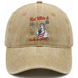 Red White and Not Really Feeling It Washed Cotton Baseball Cap 4th of July Feminist Statue Of Liberty