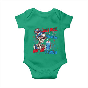 Just Here For The Fireworks Not The Fascism Baby Onesie Funny Skeleton 4th of July