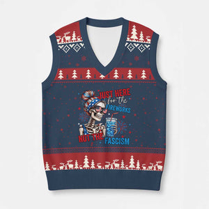 Just Here For The Fireworks Not The Fascism V-Neck Knit Sweater Vest Funny Skeleton 4th of July