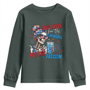 Just Here For The Fireworks Not The Fascism Youth Sweatshirt Funny Skeleton 4th of July