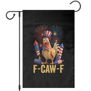 F Caw F 4th of July Garden Flag Funny Rooster Meme American Flag Fireworks