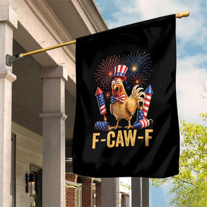 F Caw F 4th of July Garden Flag Funny Rooster Meme American Flag Fireworks