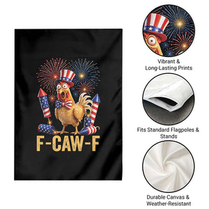 F Caw F 4th of July Garden Flag Funny Rooster Meme American Flag Fireworks