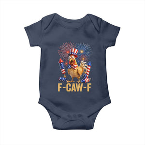 F Caw F 4th of July Baby Onesie Funny Rooster Meme American Flag Fireworks