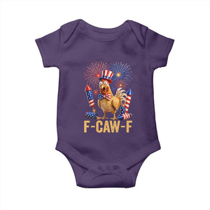 F Caw F 4th of July Baby Onesie Funny Rooster Meme American Flag Fireworks