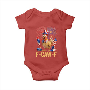 F Caw F 4th of July Baby Onesie Funny Rooster Meme American Flag Fireworks