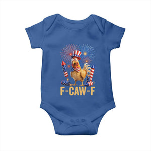 F Caw F 4th of July Baby Onesie Funny Rooster Meme American Flag Fireworks