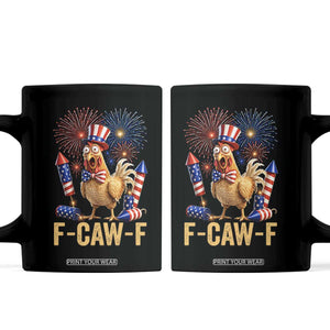 F Caw F 4th of July Coffee Mug Funny Rooster Meme American Flag Fireworks