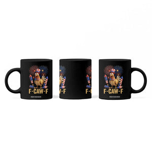 F Caw F 4th of July Coffee Mug Funny Rooster Meme American Flag Fireworks