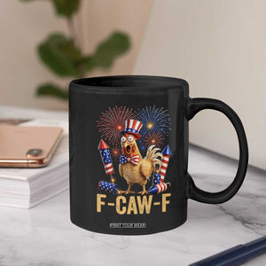 F Caw F 4th of July Coffee Mug Funny Rooster Meme American Flag Fireworks
