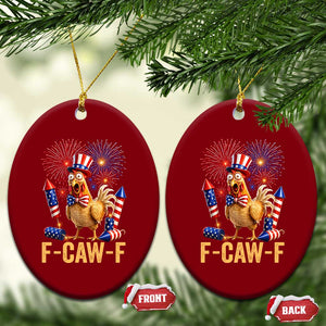 F Caw F 4th of July Ceramic Ornament Funny Rooster Meme American Flag Fireworks