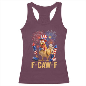 F Caw F 4th of July Racerback Tank Top Funny Rooster Meme American Flag Fireworks