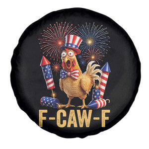 F Caw F 4th of July Spare Tire Cover Funny Rooster Meme American Flag Fireworks